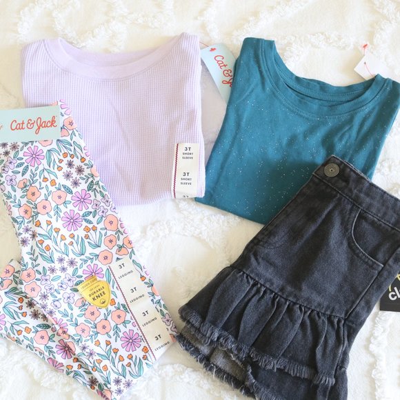 Set of 4 Spring/Summer Sparkle Waffle T-shirts, Floral Leggings & Jean Skirt NWT - Picture 16 of 16